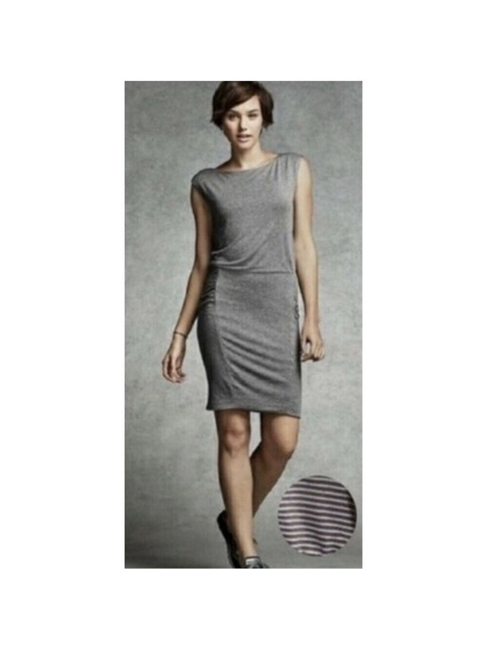Athleta Micro Stripe Westwood Ruched Mini Dress Small Black Gray Athleisure